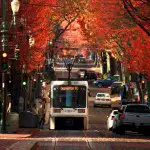 colorful fall street - streetcar